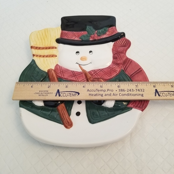 Christmas Holiday Frosty Snowman Platter Serving Cookie Plate 9" H x  7.5" Wide - Picture 4 of 5